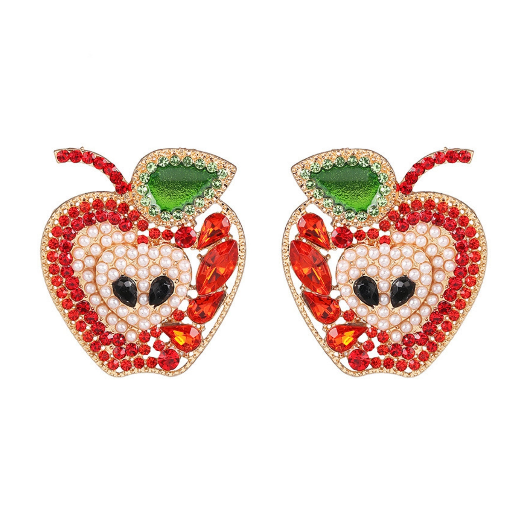 Products Forbidden Red Apple Rhinestones Statement Earrings