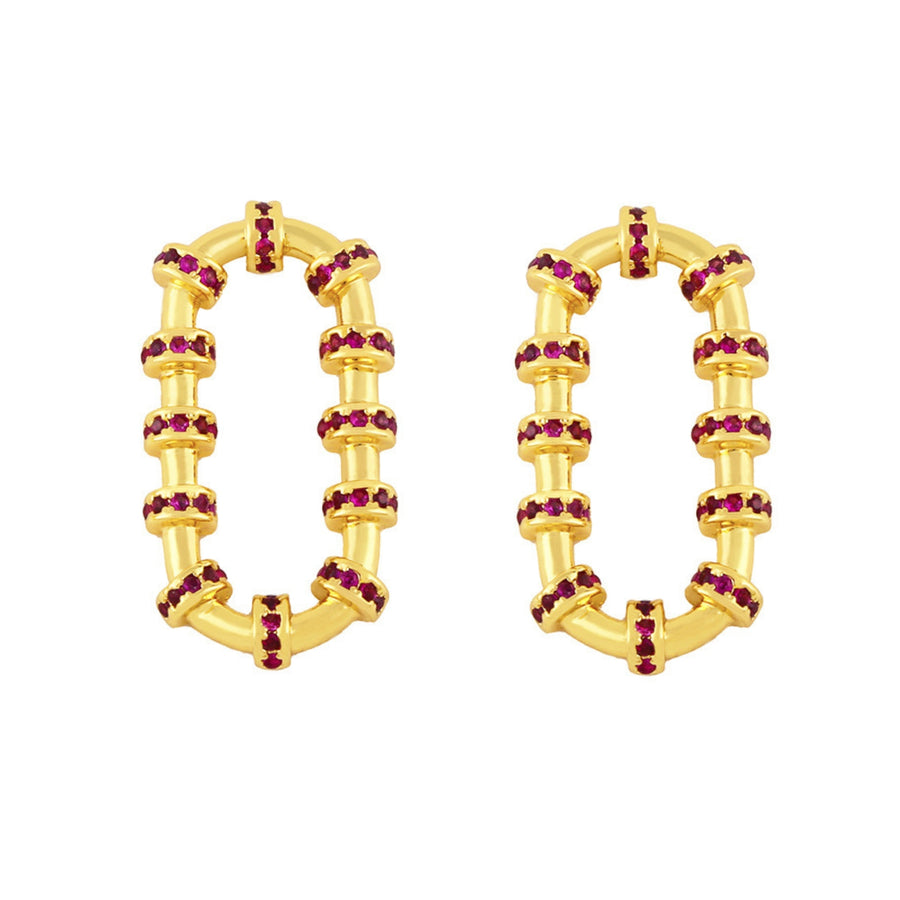 Infinity Gold Ruby Zircon Oval Stud Earrings
