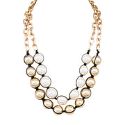 Innocence Gold White Pearls Double Row Necklace