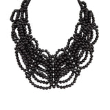 Jet Set Black Woven Beaded Collar Statement Bib Necklace