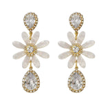 Lafayette White Flower Teardrop Crystal Drop Earrings