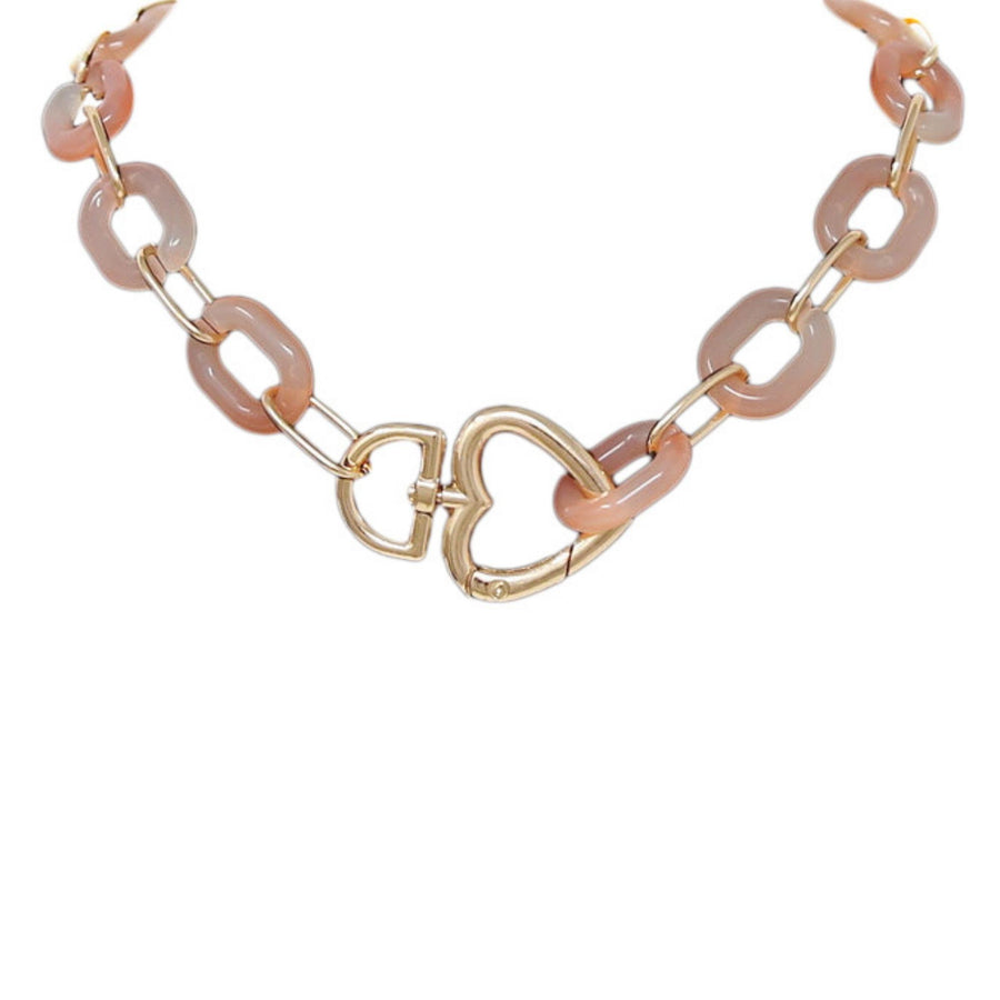 Liaison Gold Heart Pink Acetate Link Collar Necklace
