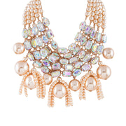 MizDragonfly Jewelry Pompadour Baroque Peach Pearl Crystal Statement Necklace