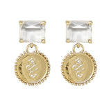 Sorbonne Gold Coin Clear Crystal Drop Earrings