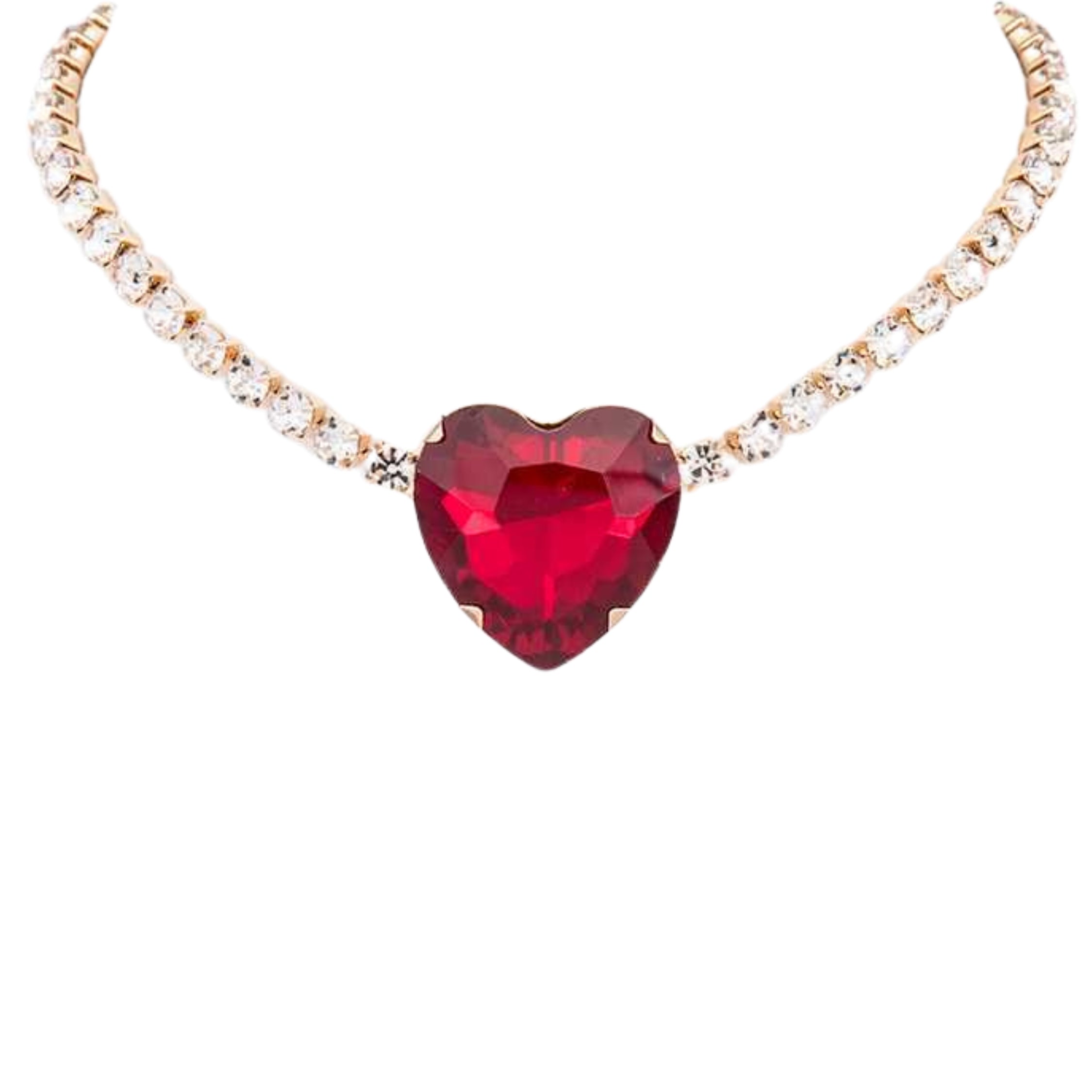 MizDragonfly Jewelry Sweatheart Red_Rhinestones Gold Necklace Valentine Collection