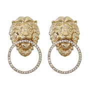 MizDragonfly Jewelry Vendome Gold Lion Rhinestone Drop Stud Earrings