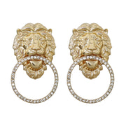 MizDragonfly Jewelry Vendome Gold Lion Rhinestone Drop Stud Earrings