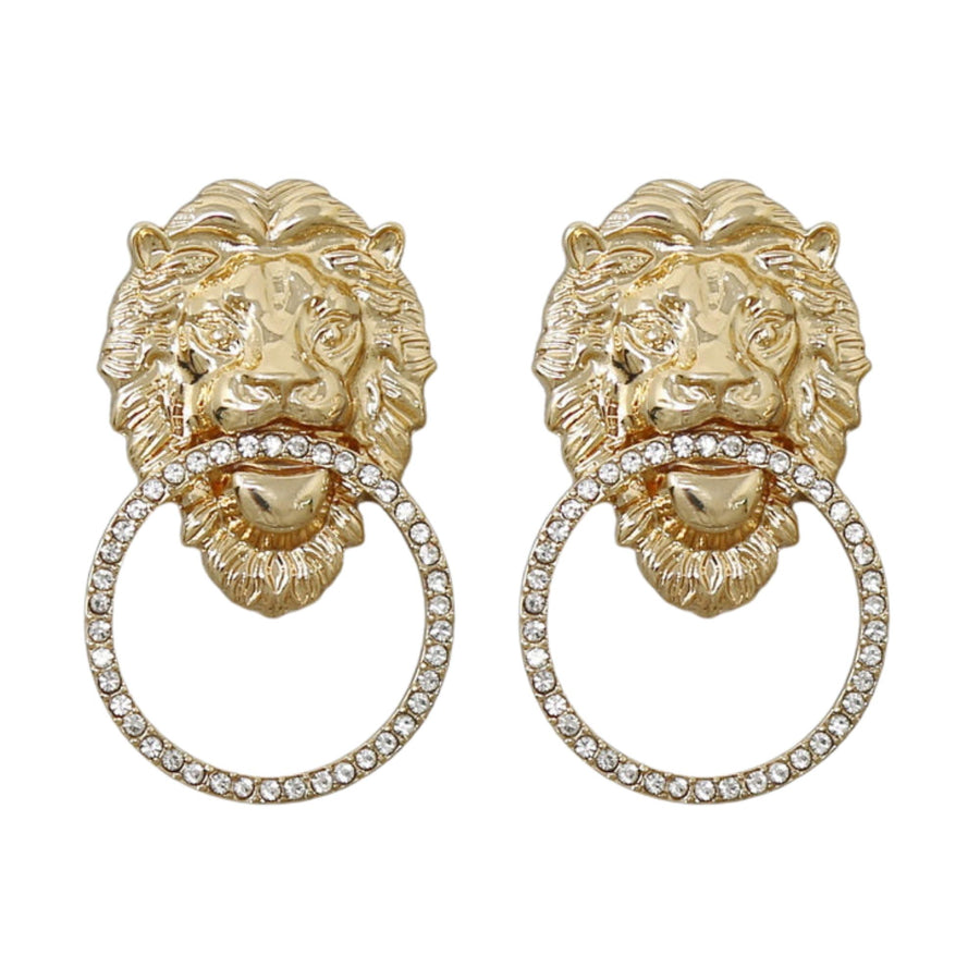 MizDragonfly Jewelry Vendome Gold Lion Rhinestone Drop Stud Earrings