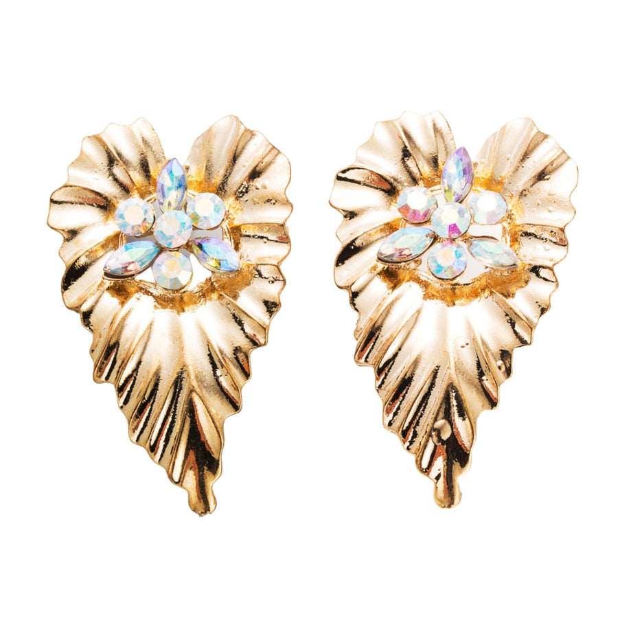 Zion Gold Rhinestone Leaf Statement Earrings