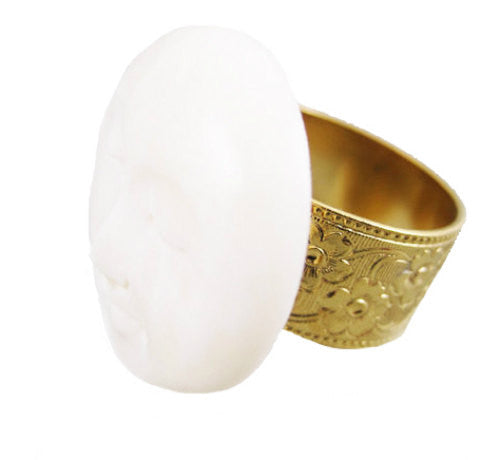 MizDragonfly Jewelry Vintage Bone Moon Gold Ring Angle