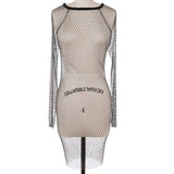 MizDragonfly Rhinestone Fishnet Bodycon Dress