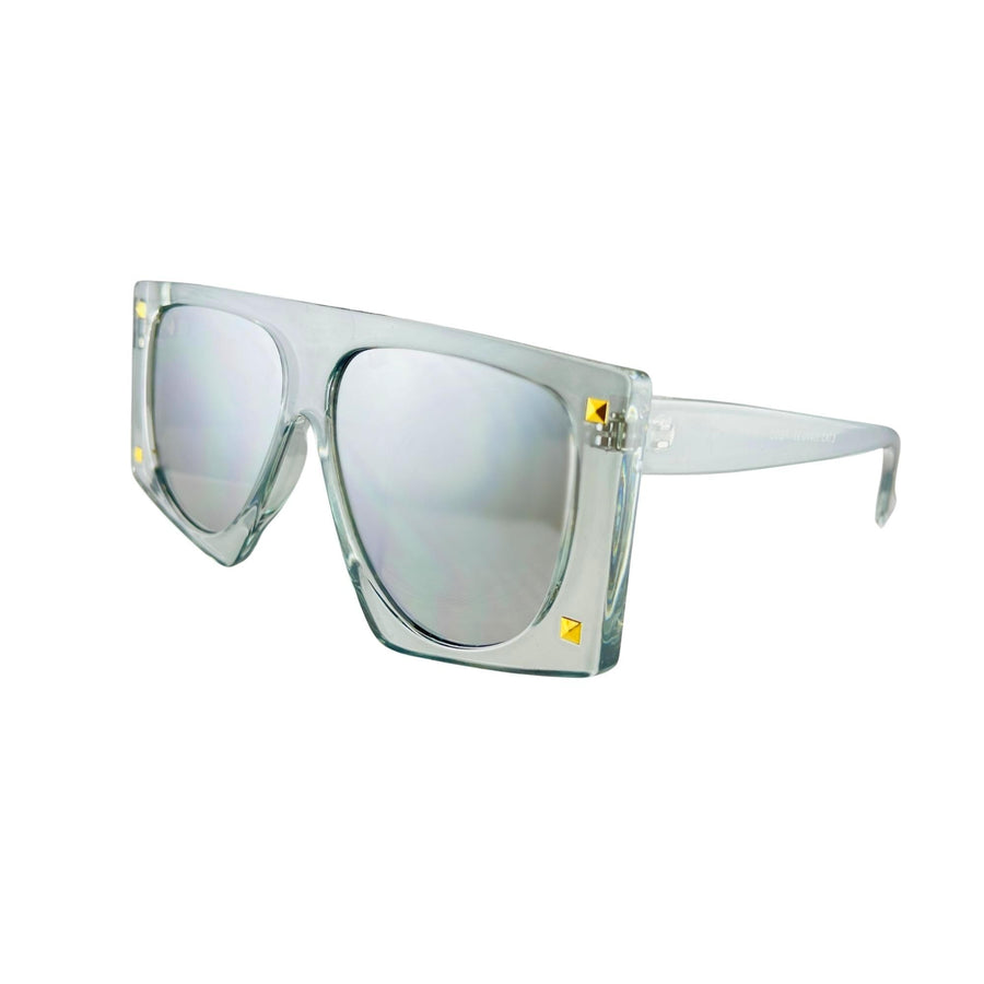 Grey Shield Silver Mirror Gold Stud Sunglasses - Blaze