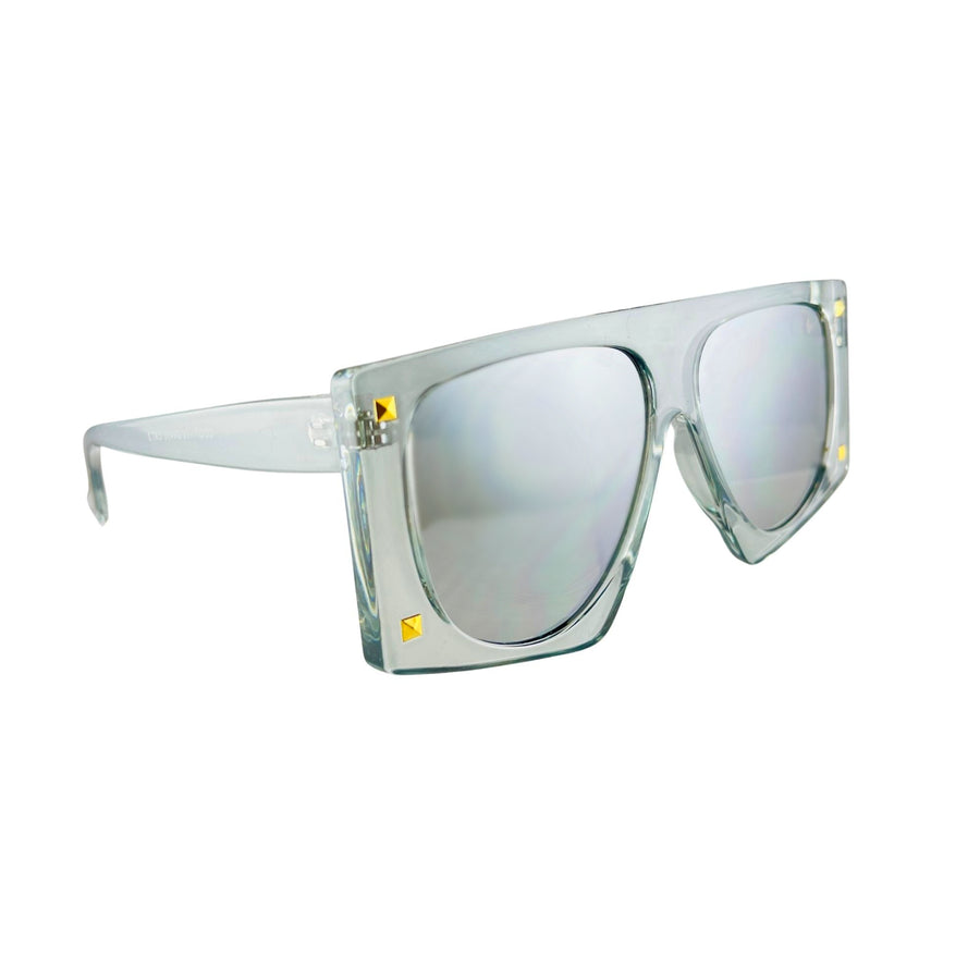Grey Shield Silver Mirror Gold Stud Sunglasses - Blaze