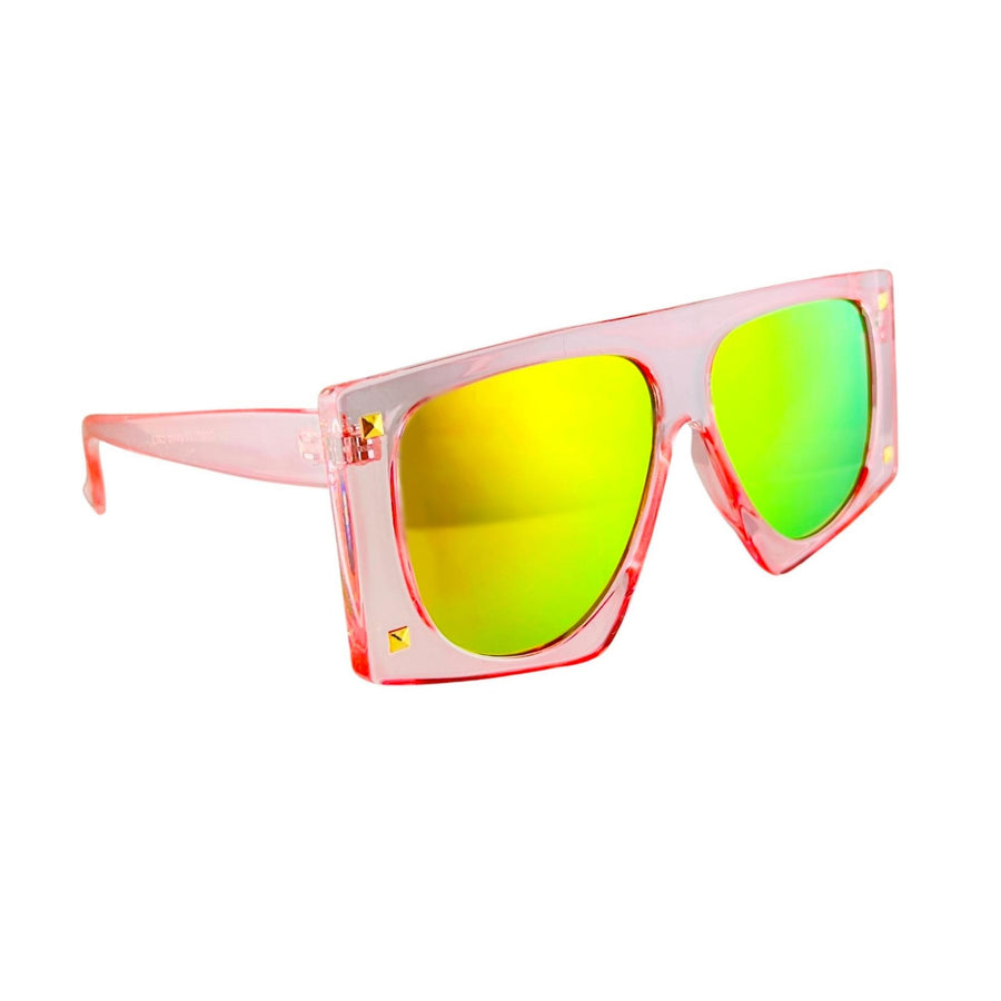 Pink Shield Green Mirror Gold Stud Sunglasses - Ryder