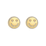 Smiley Face Real Diamond Gold Stud Earrings